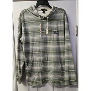 BILLABONG Cedros Green Striped Cotton Hoodie - L Lightweight Beach Surf Shirt
